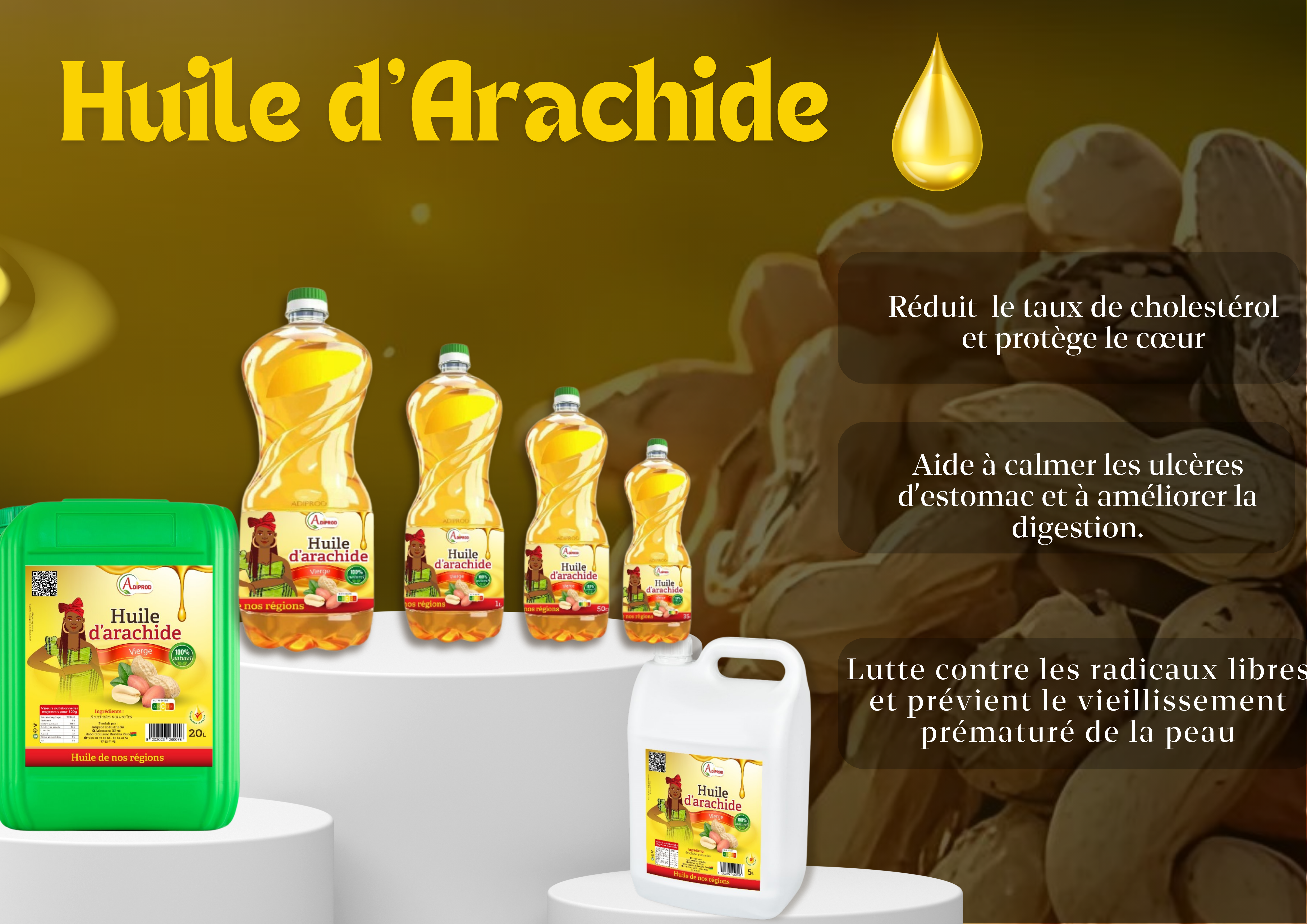 Huile d'arachide produite par ADIPROD INDUSTRIES SA